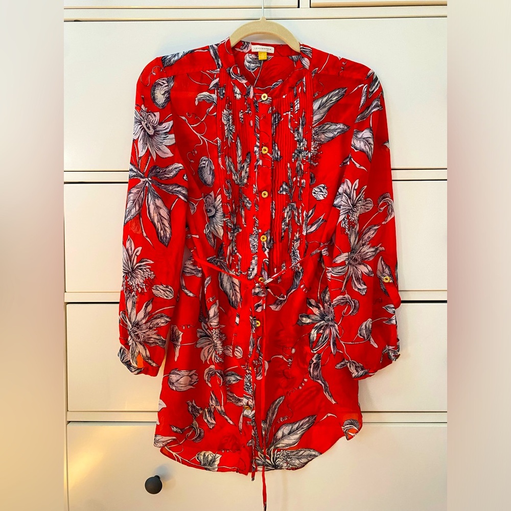 Sheer red silk top